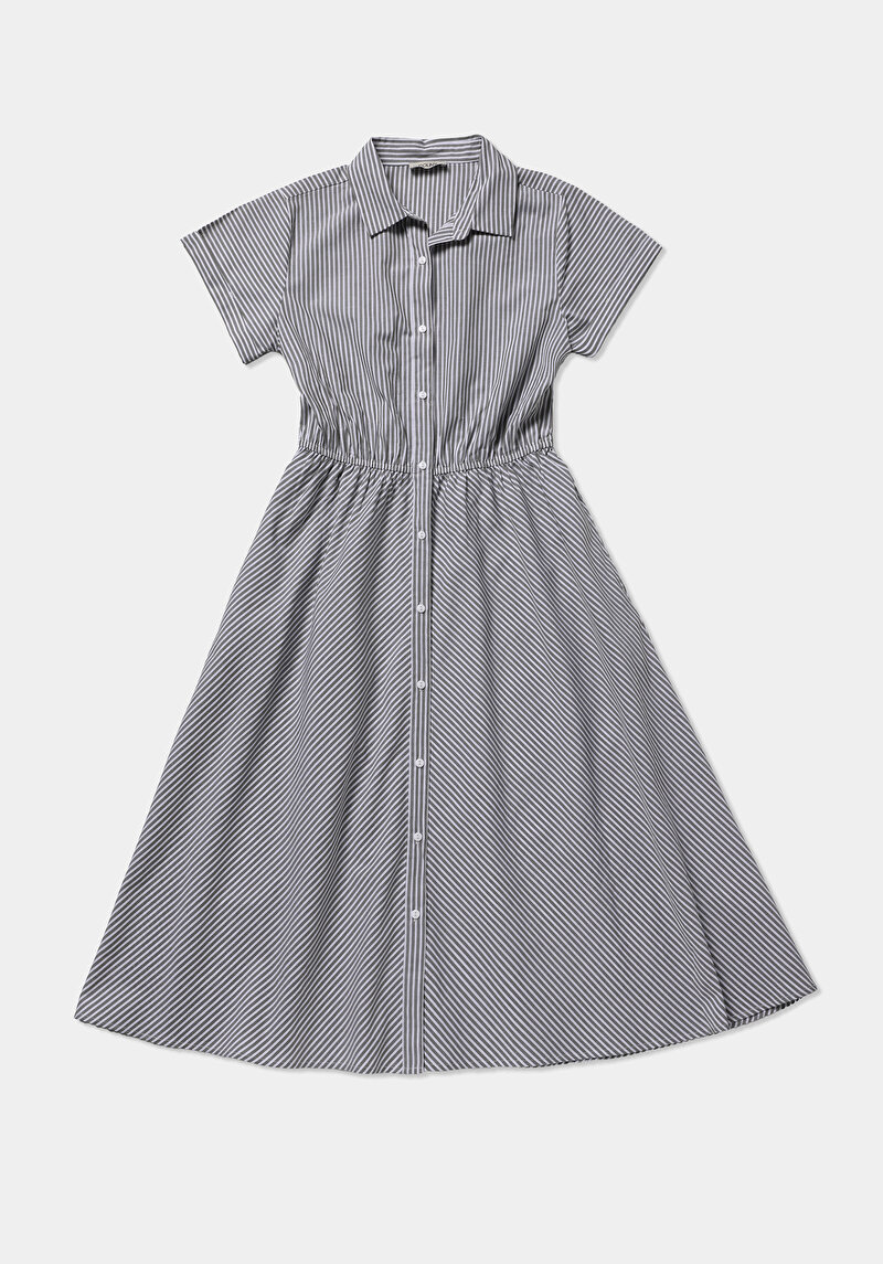 Regular Fit Düz Kadın Yeşil Kısa Kol Elbise