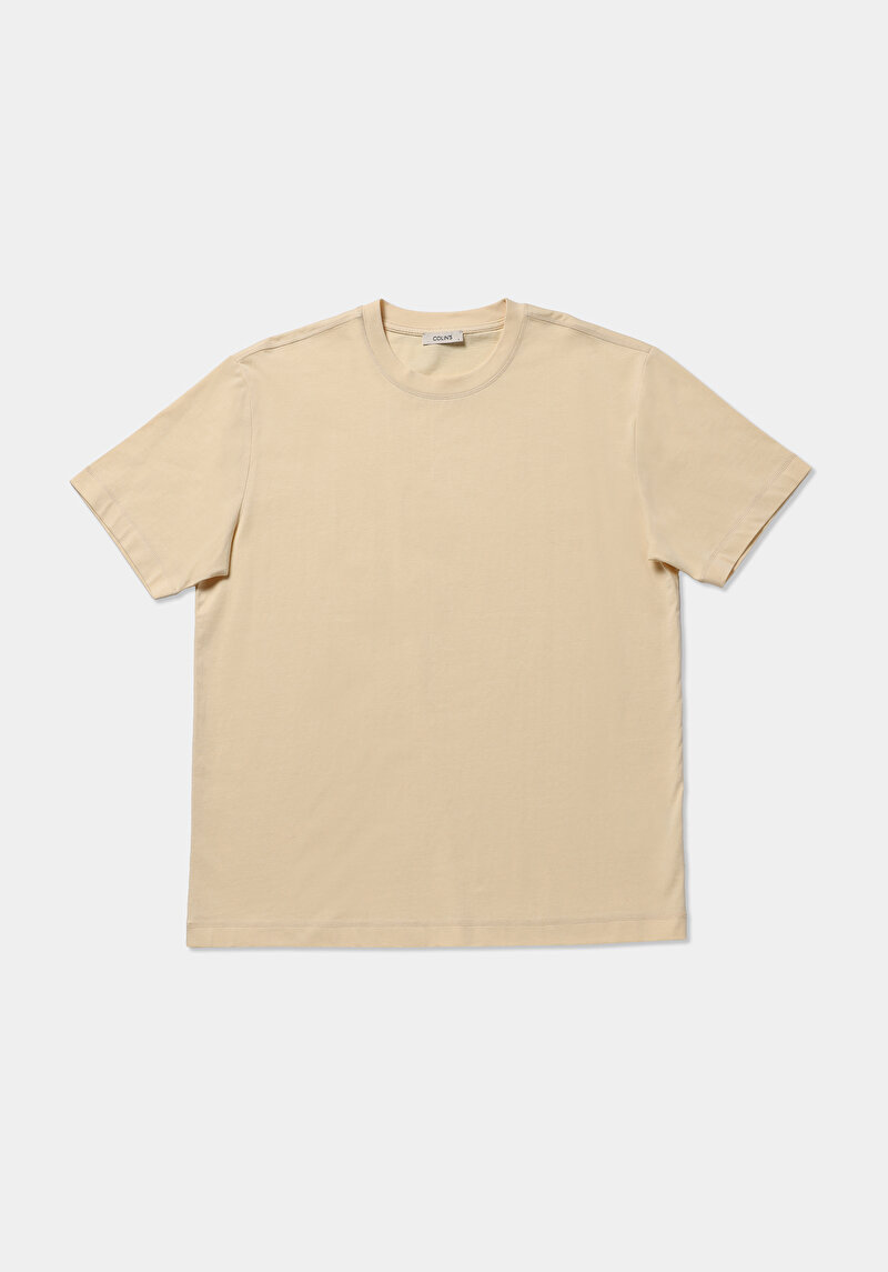 Comfort Fit Yuvarlak Yaka Düz Erkek Sari Kısa Kol Tişört