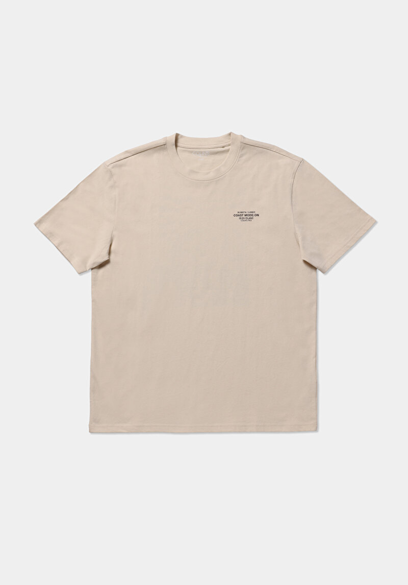 Comfort Fit Yuvarlak Yaka Düz Erkek Bej Kısa Kol Tişört