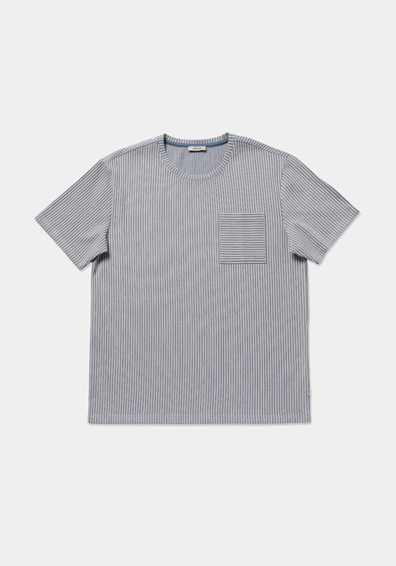 Comfort Fit Yuvarlak Yaka Düz Erkek Mavi Kısa Kol Tişört