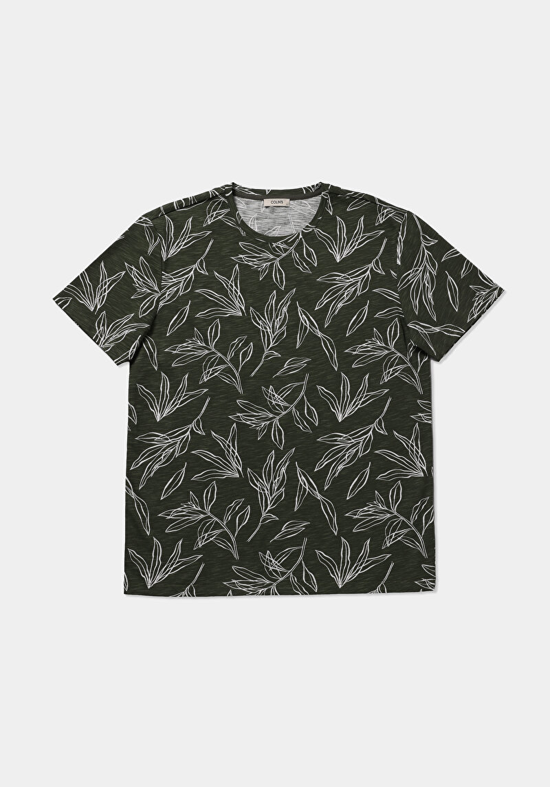 Regular Fit Yuvarlak Yaka Baskılı Erkek Yeşil Kısa Kol Tişört