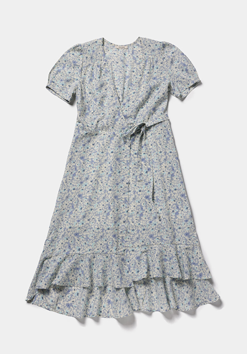 Regular Fit Metraj Baskılı Kadın Çok Renkli Kısa Kol Elbise