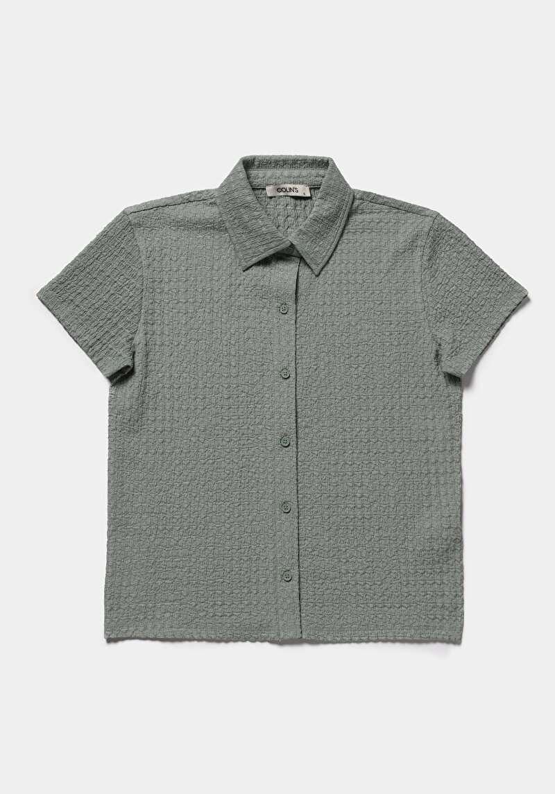 Slim Fit Polo Yaka Düz Kadın Yeşil Kısa Kol Tişört