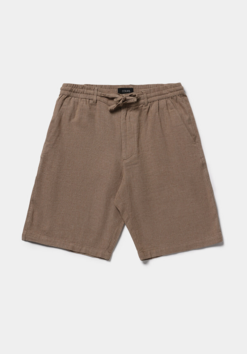 Regular Fit Orta Bel Düz Erkek Kahverengi Şort