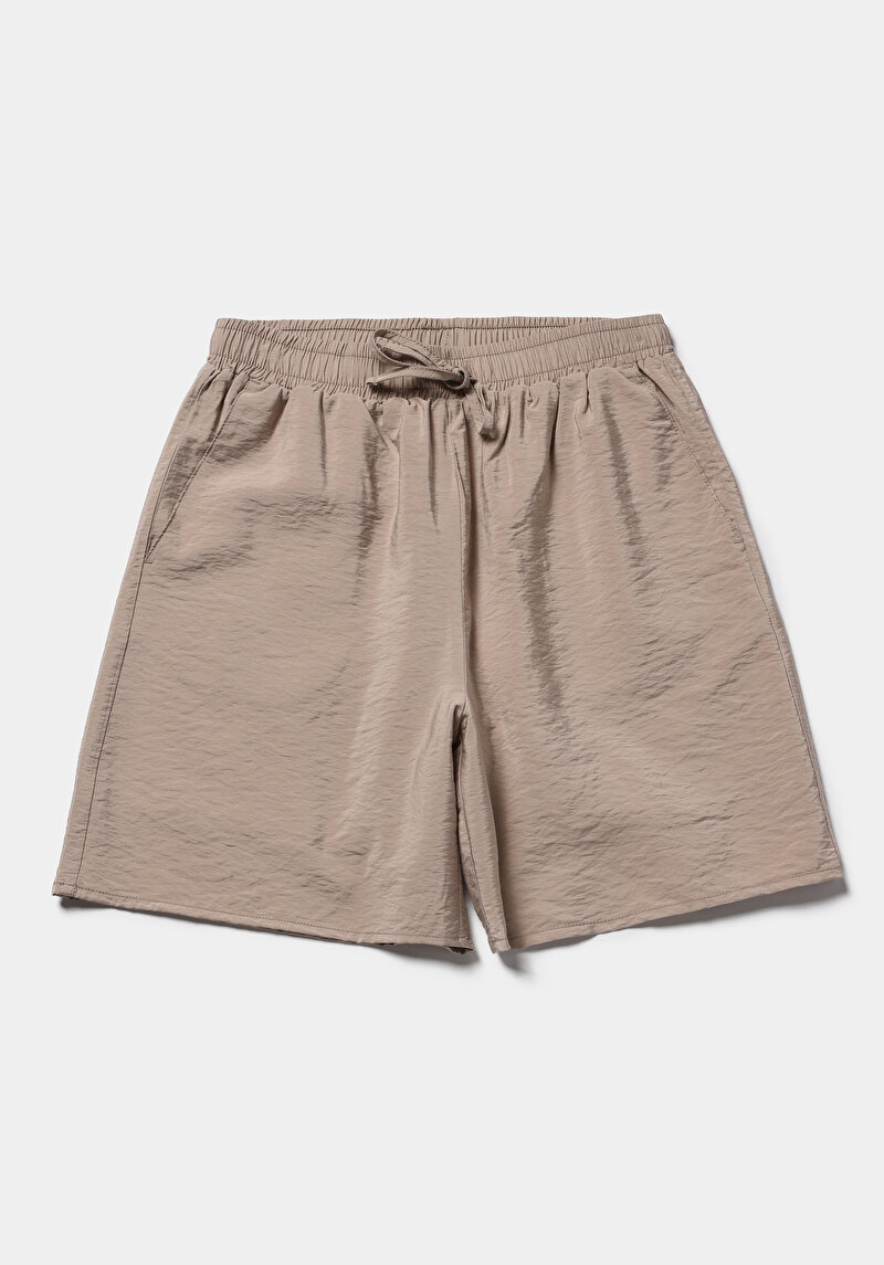 Regular Fit Yüksel Bel Düz Kadın Açik Kahverengi Şort