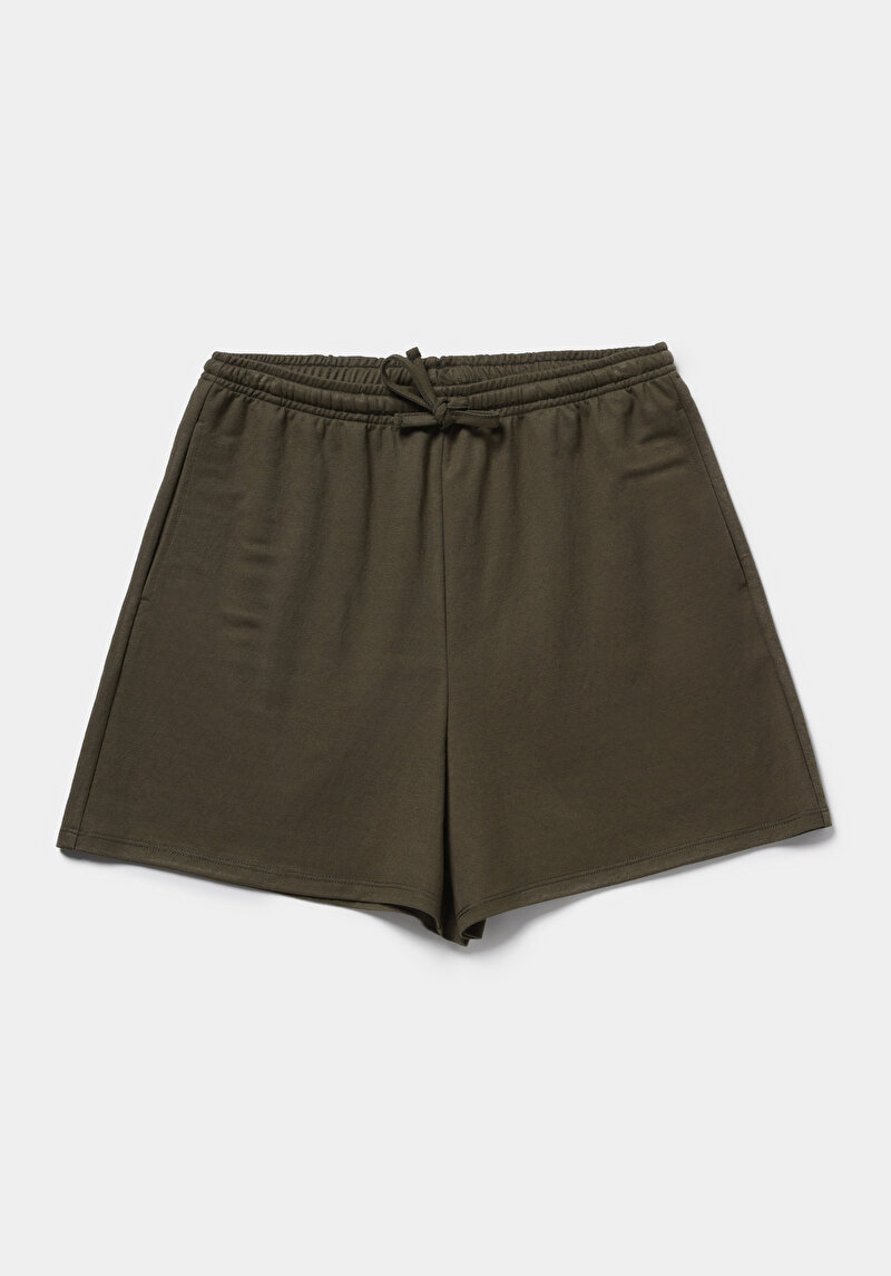 Regular Fit Orta Bel Düz Kadın Yeşil Şort