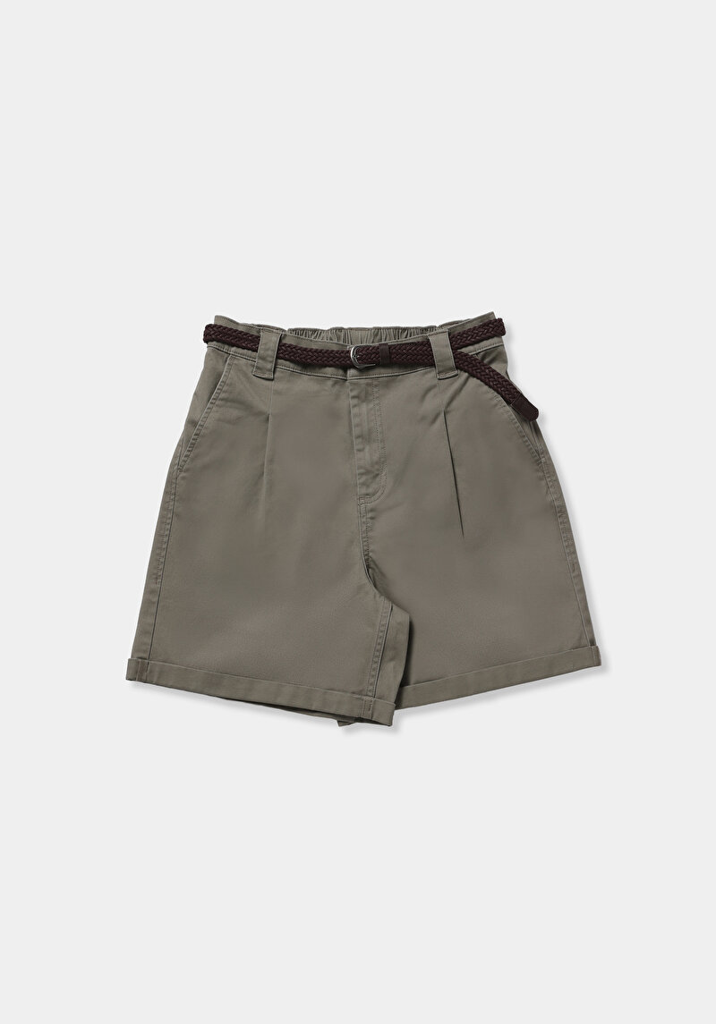 Slim Fit Yüksel Bel Düz Kadın Yeşil Şort