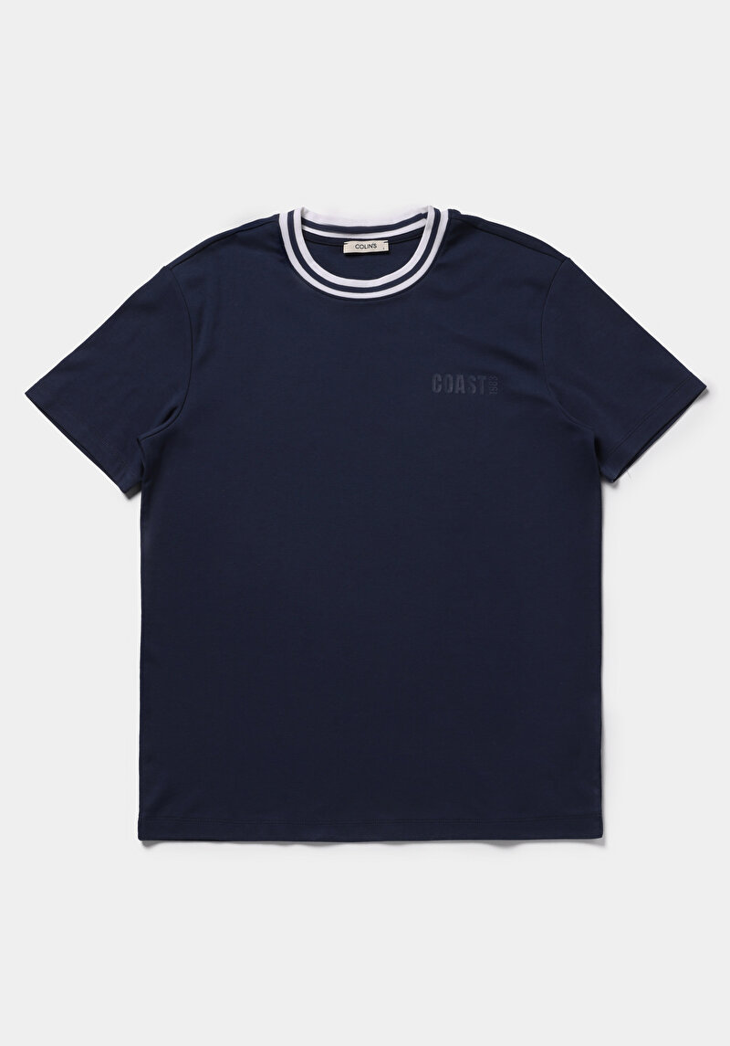Regular Fit Yuvarlak Yaka Düz Erkek Lacivert Kısa Kol Tişört