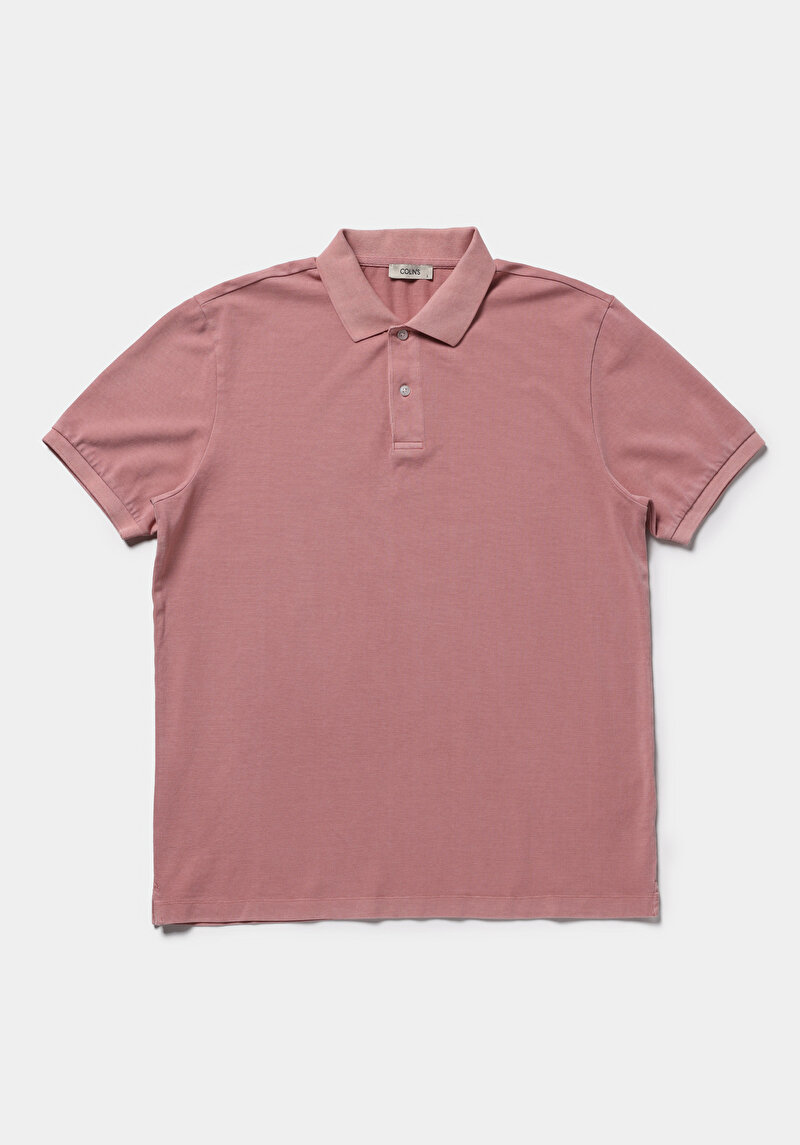 Regular Fit Polo Yaka Düz Erkek Pembe Kısa Kol Tişört