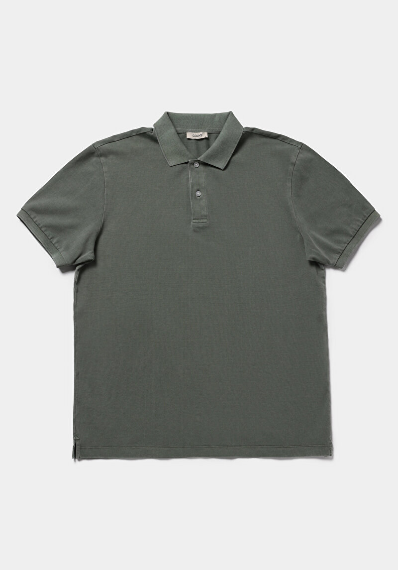 Regular Fit Polo Yaka Düz Erkek Yeşil Kısa Kol Tişört