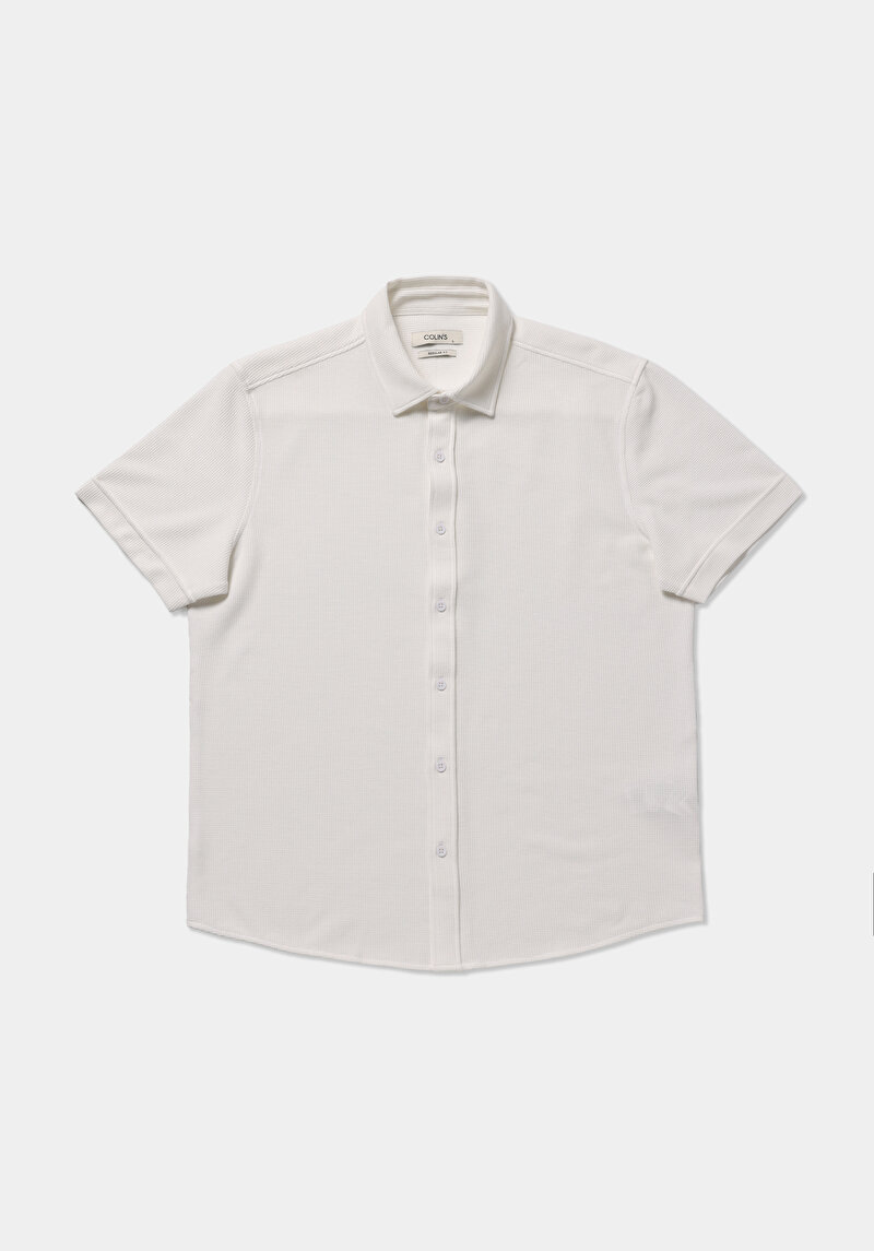 Regular Fit Shirt Neck Düz Erkek Beyaz Uzun Kol Gömlek