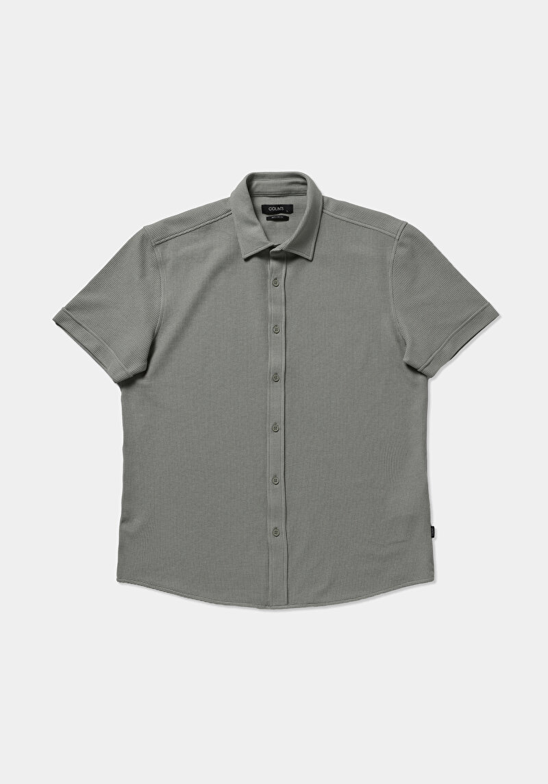 Regular Fit Shirt Neck Düz Erkek Yeşil Uzun Kol Gömlek