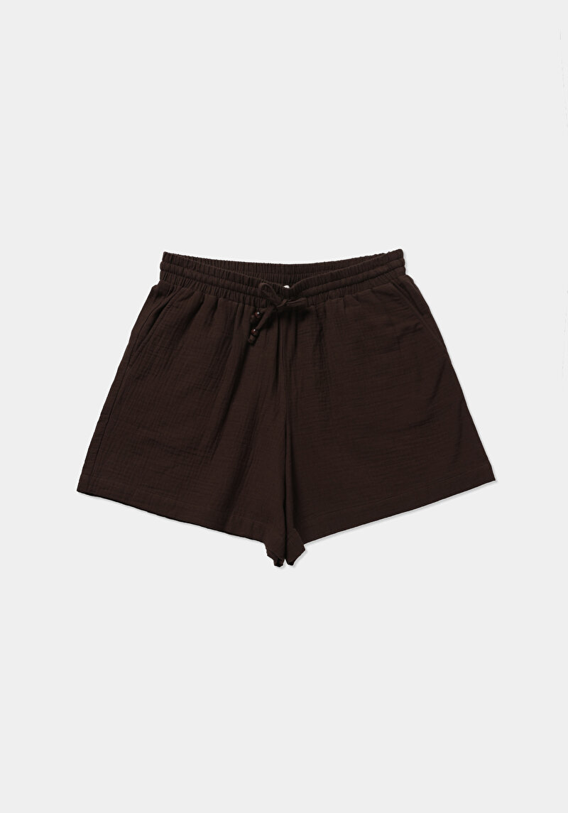 Regular Fit Yüksel Bel Düz Kadın Kahverengi Şort