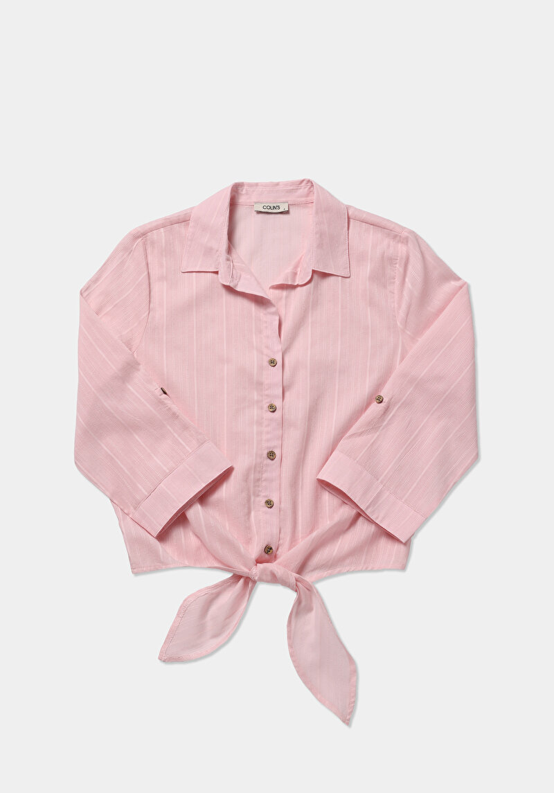 Fashion Fit Shirt Neck Düz Kadın Turuncu Roll-up Gömlek