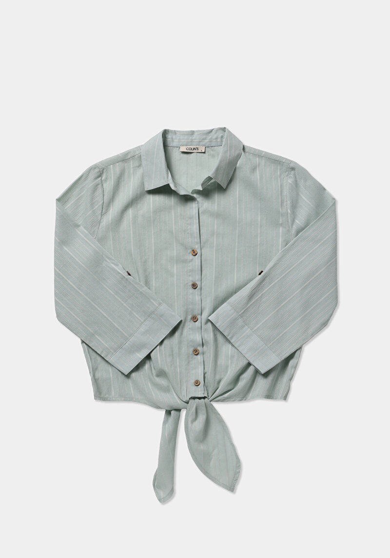 Fashion Fit Shirt Neck Düz Kadın Yeşil Roll-up Gömlek