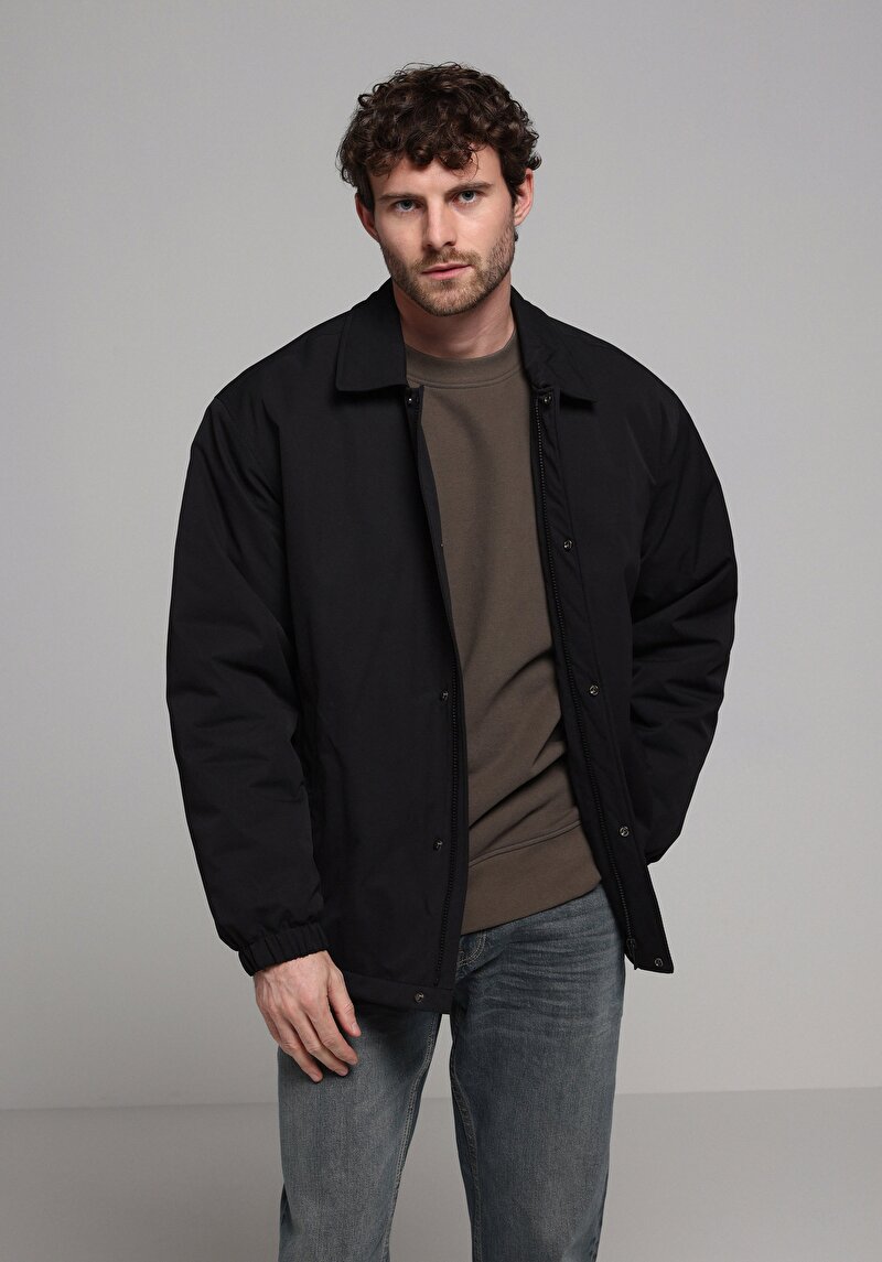 Oversize Fit     Erkek Siyah Mont