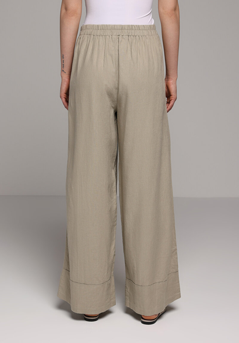 Regular Fit Yüksel Bel Geniş Paça Kadın Yeşil Pantolon