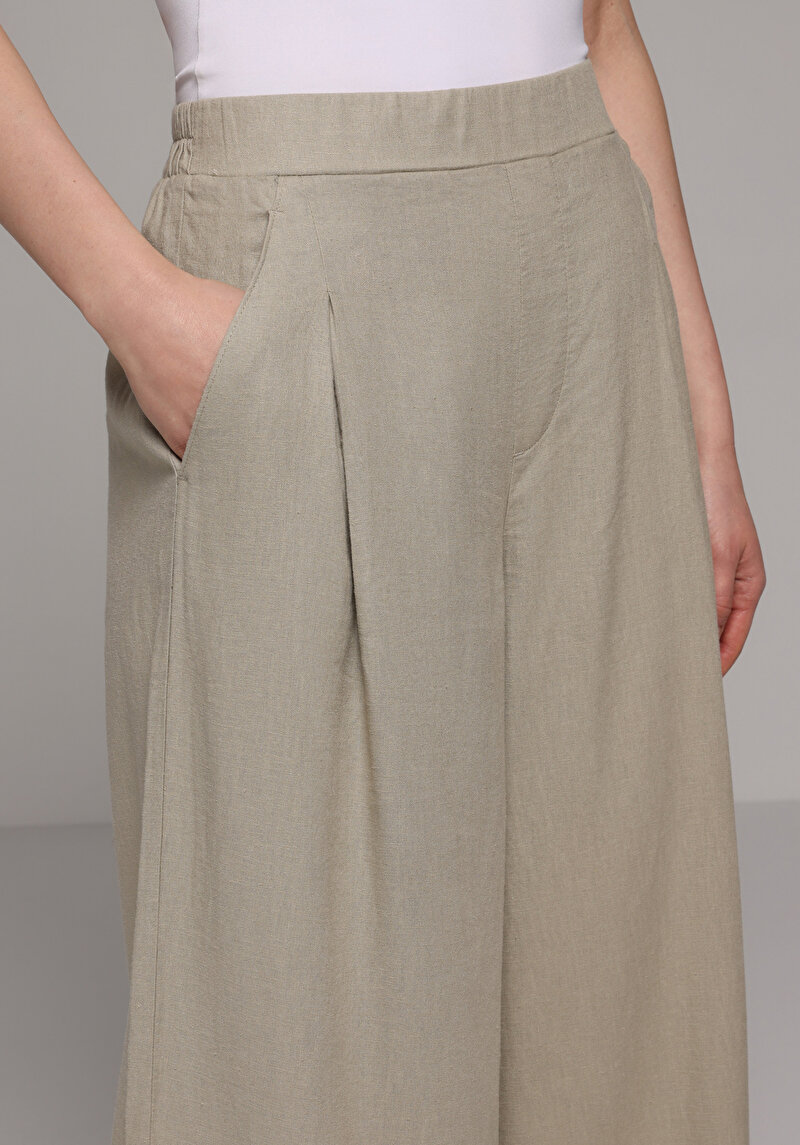 Regular Fit Yüksel Bel Geniş Paça Kadın Yeşil  Pantolon