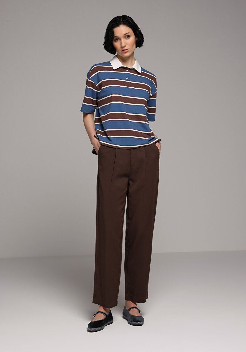 Regular Fit Yüksel Bel Düz Paça Kadın Kahverengi  Pantolon