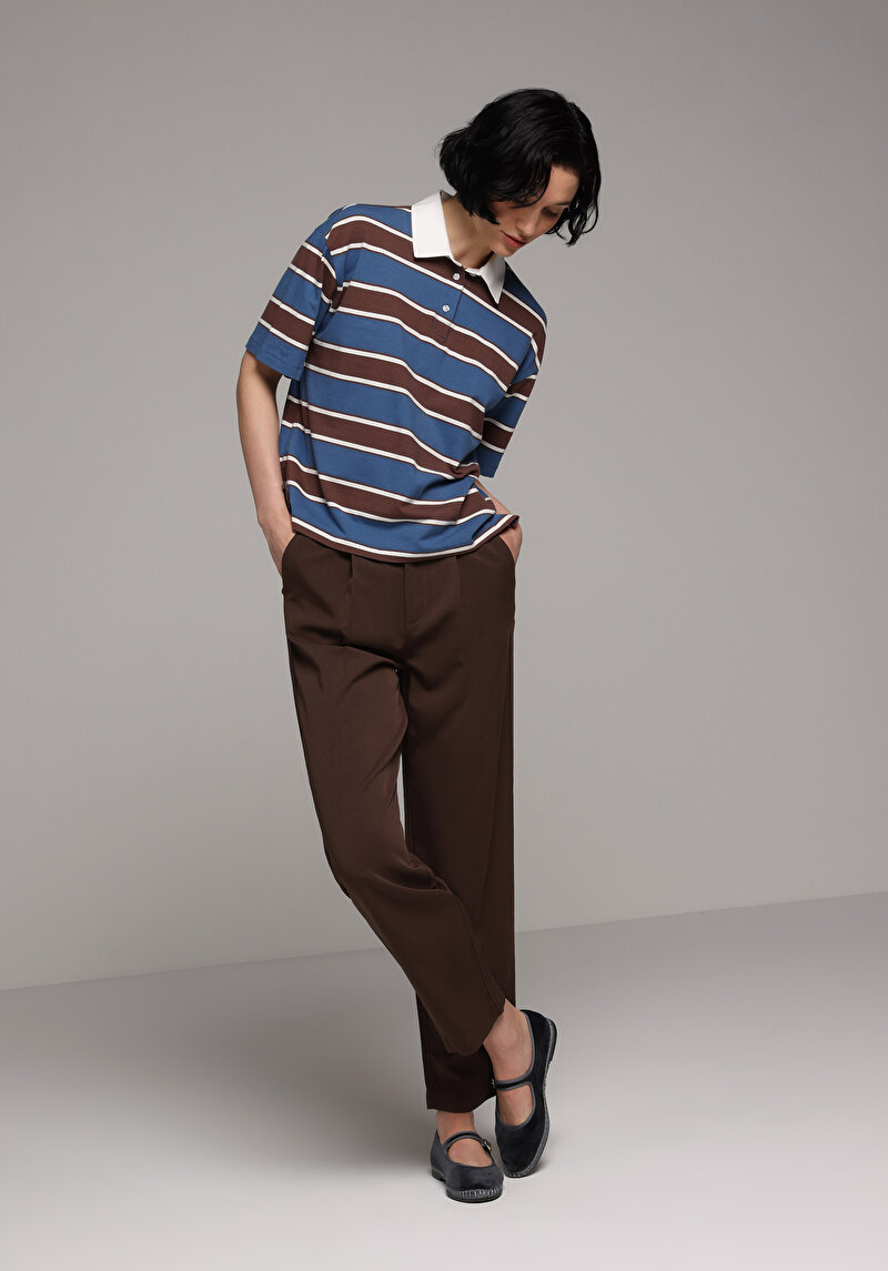 Regular Fit Yüksel Bel Düz Paça Kadın Kahverengi Pantolon