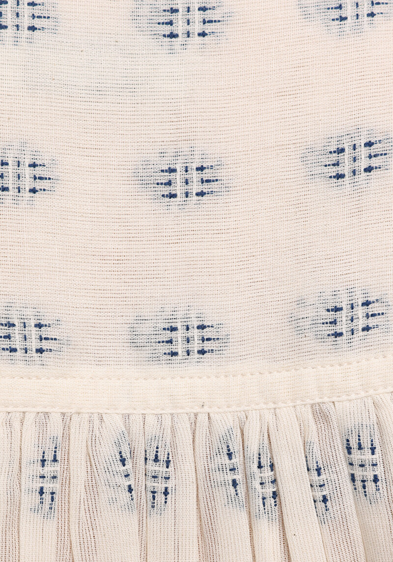 Fashion Fit Yuvarlak Yaka Nakışlı Kadın Ekru Uzun Kol Gömlek