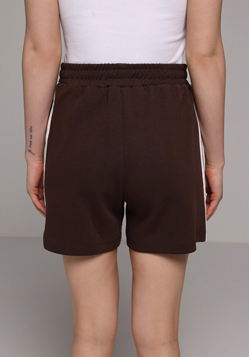 Regular Fit Orta Bel Düz Kadın Kahverengi Şort