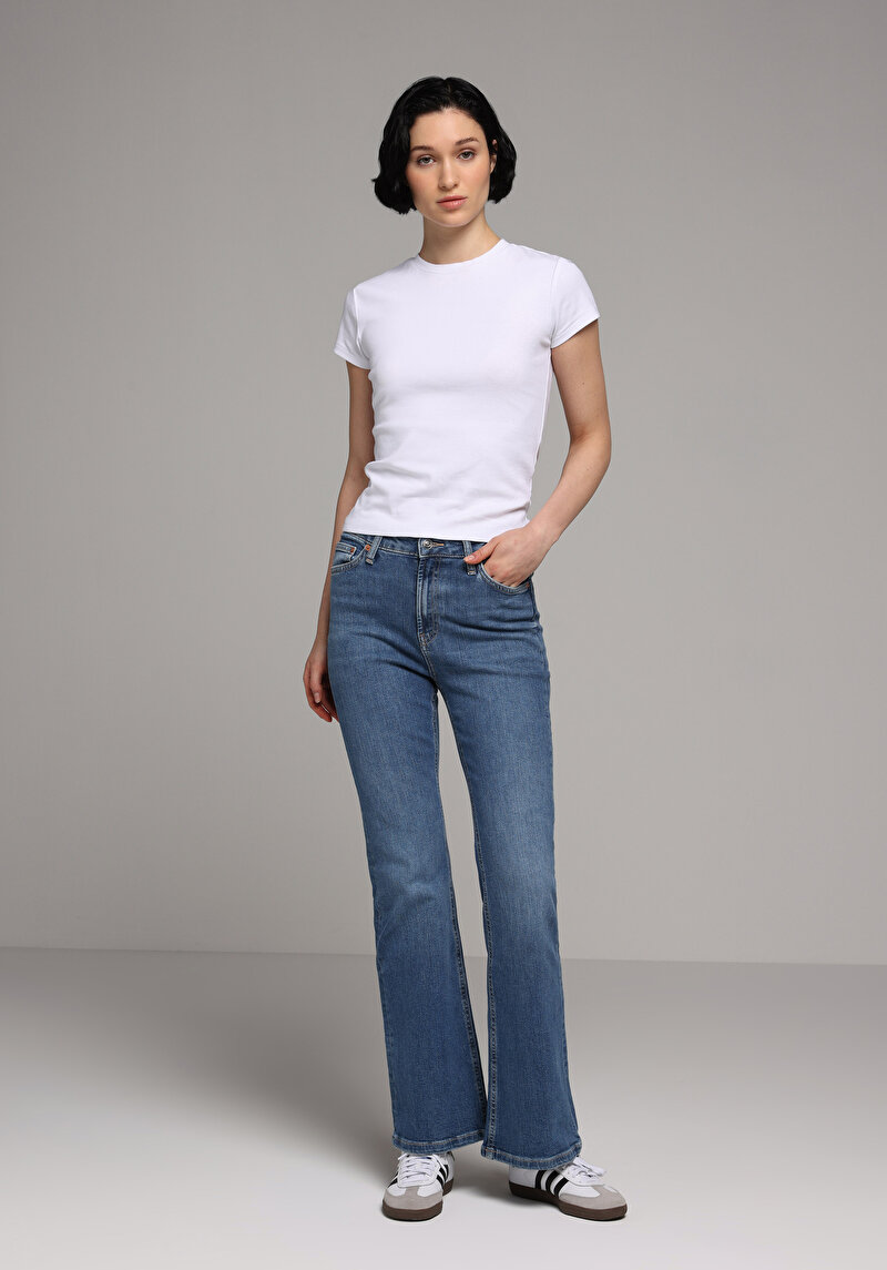 Regular Fit   Kadın Mid İndigo Denim Jean Pantolon