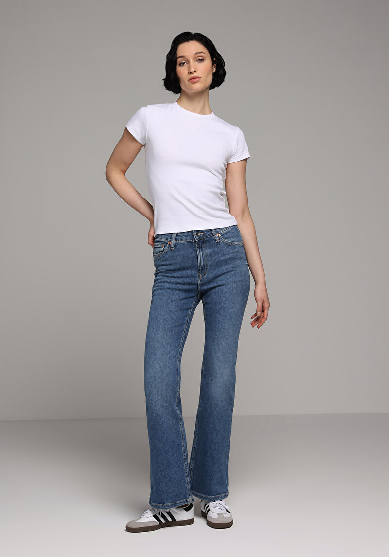 Regular Fit   Kadın Mid İndigo Denim Jean Pantolon