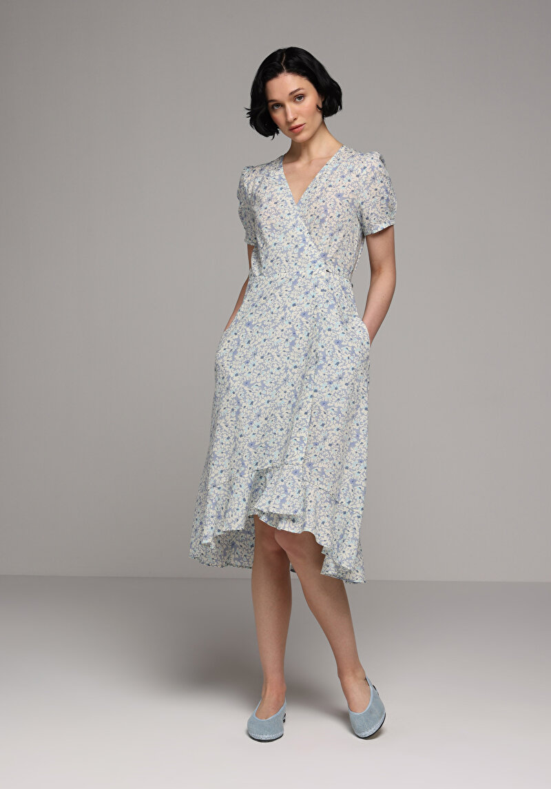 Regular Fit Metraj Baskılı Kadın Çok Renkli Kısa Kol Elbise