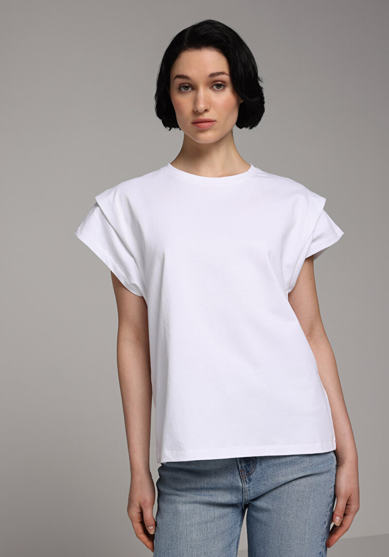 Regular Fit Yuvarlak Yaka Düz Kadın Beyaz Kısa Kol Tişört