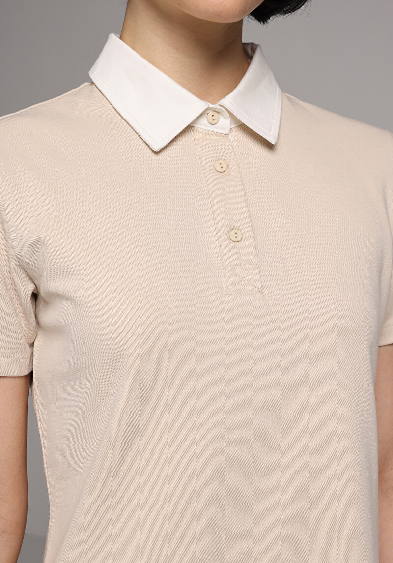 Slim Fit Nakışlı Kadın Bej Kısa Kol Elbise