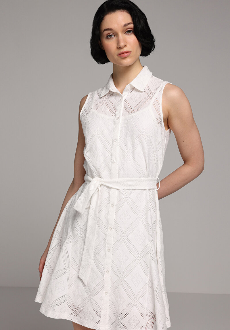 Regular Fit Düz Kadın Beyaz Kolsuz Elbise