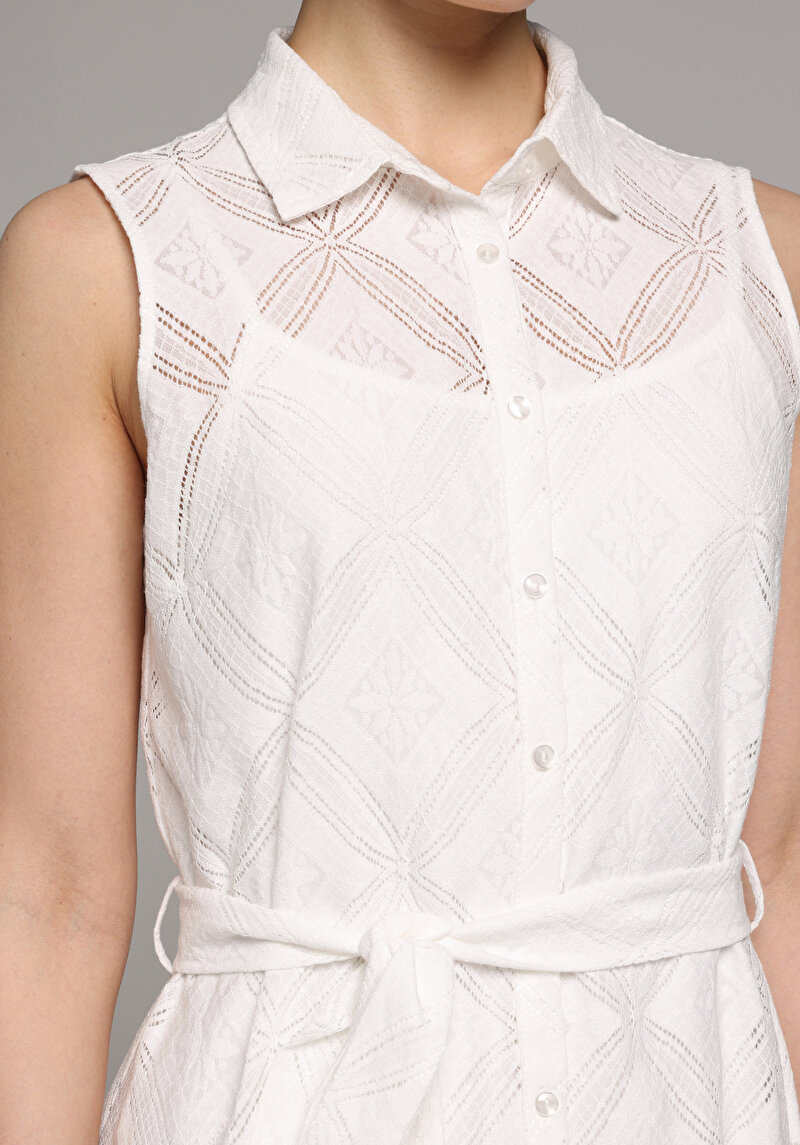 Regular Fit Düz Kadın Beyaz Kolsuz Elbise