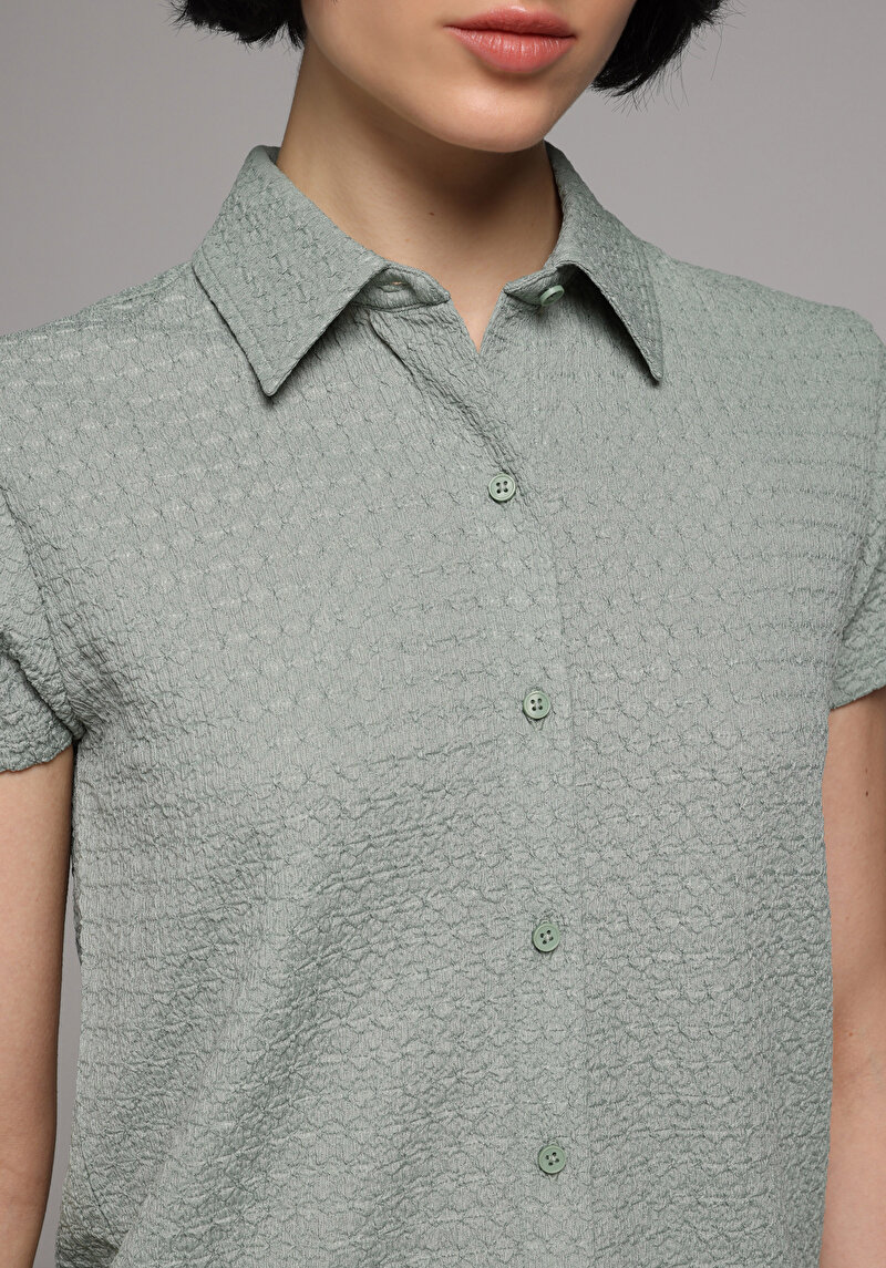 Slim Fit Polo Yaka Düz Kadın Yeşil Kısa Kol Tişört