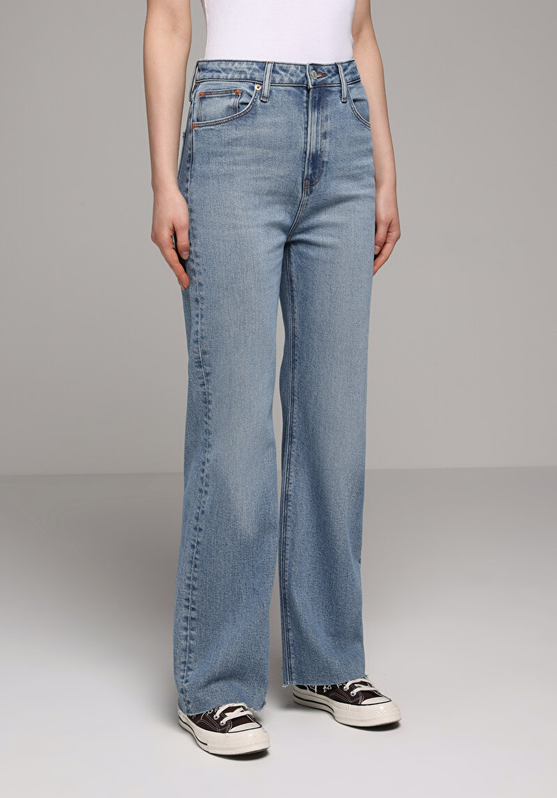 Straight Fit   Kadın Mid İndigo Denim Jean Pantolon