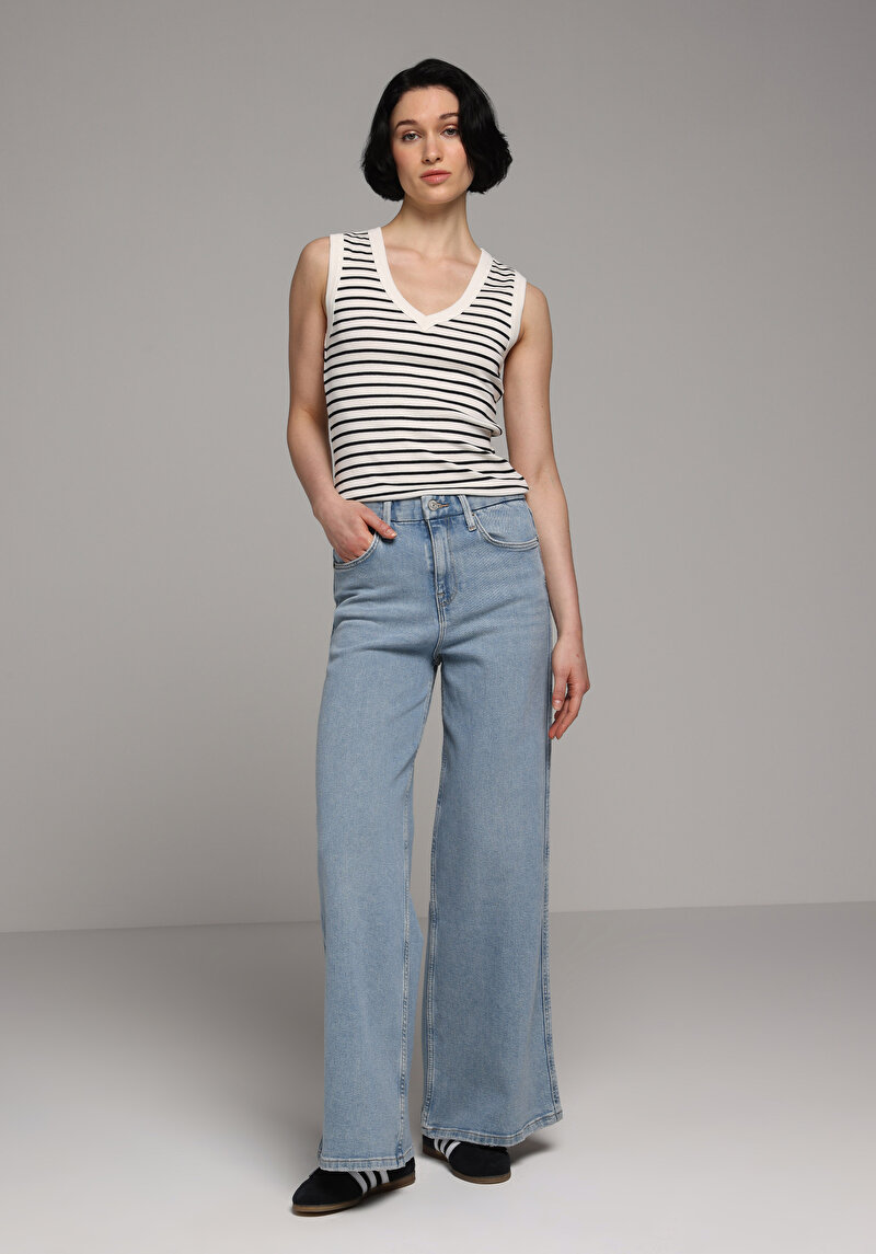 Loose Fit Kadın Light İndigo Denim Jean Pantolon