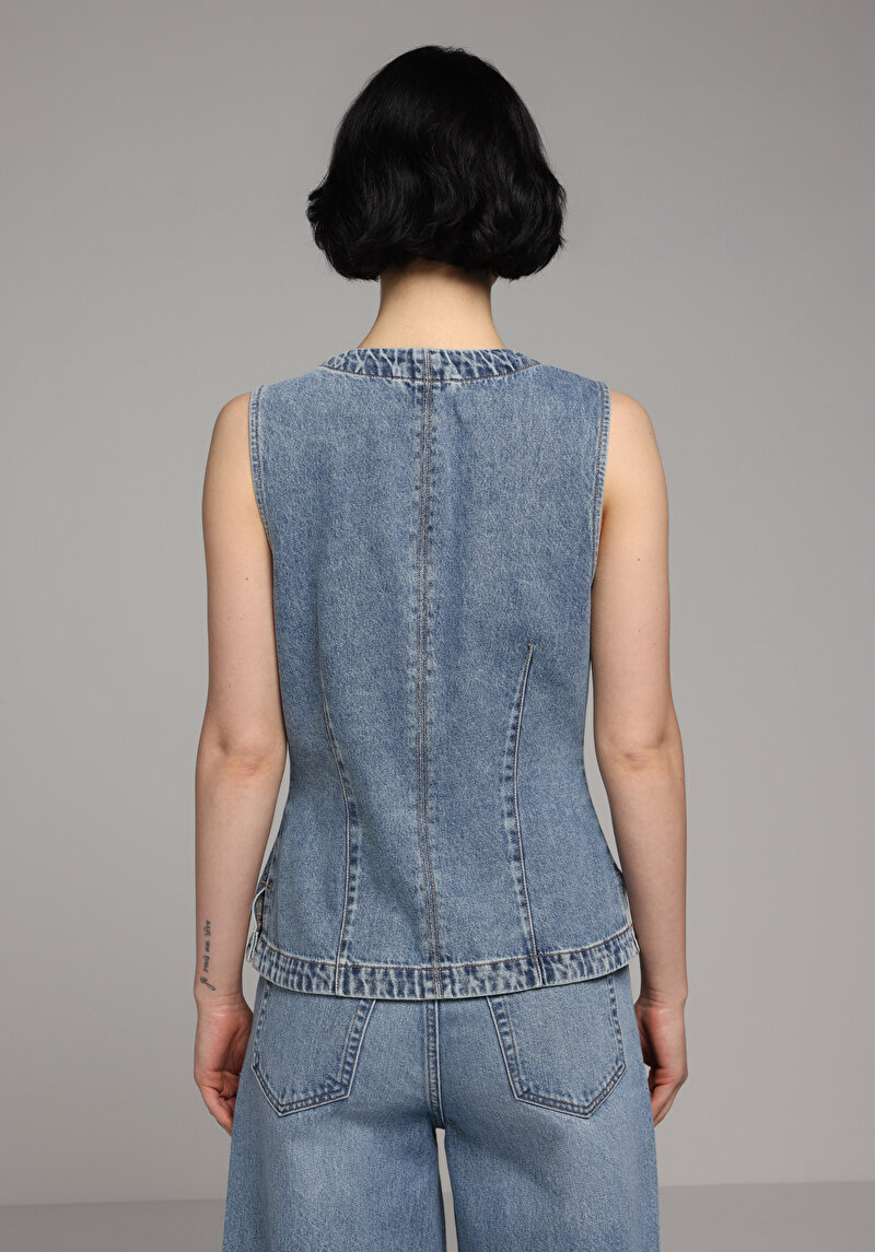 Slim Fit     Kadın Light İndigo Denim Yelek