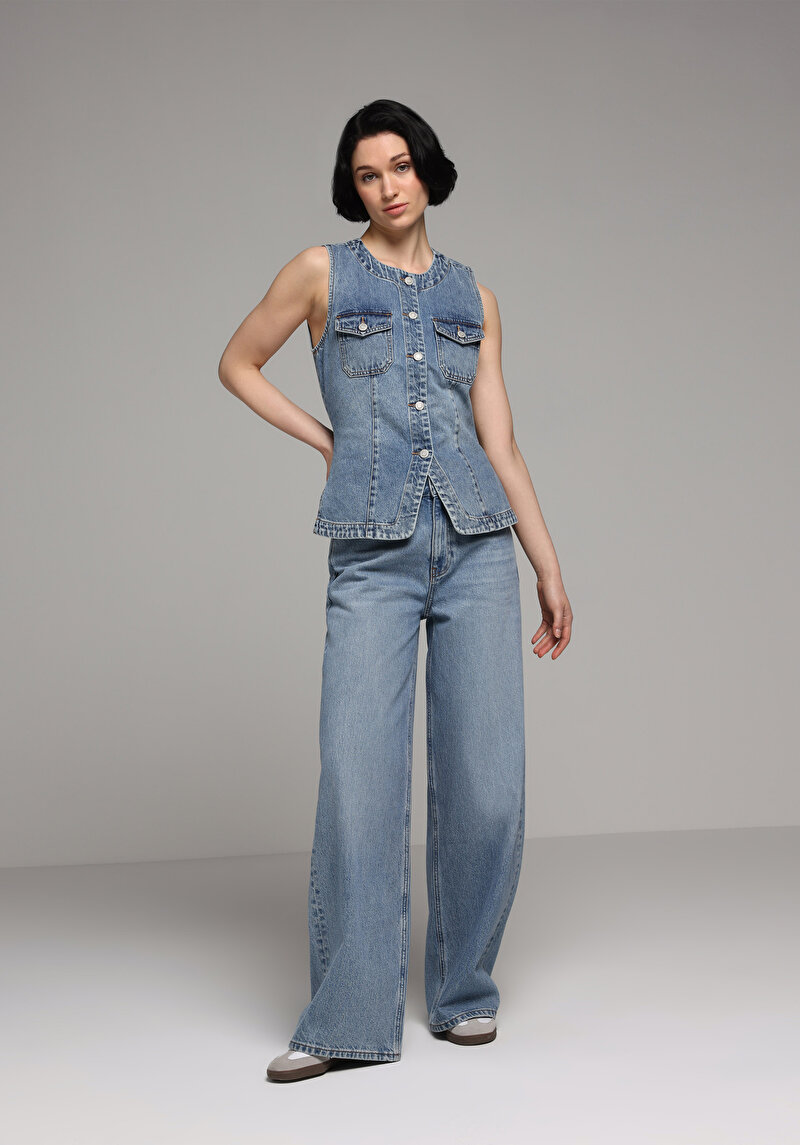 Slim Fit Kadın Light İndigo Denim Yelek