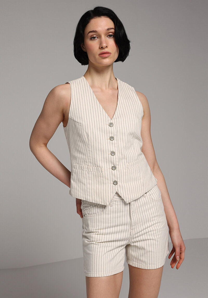 Slim Fit     Kadın Stripe Denim Yelek