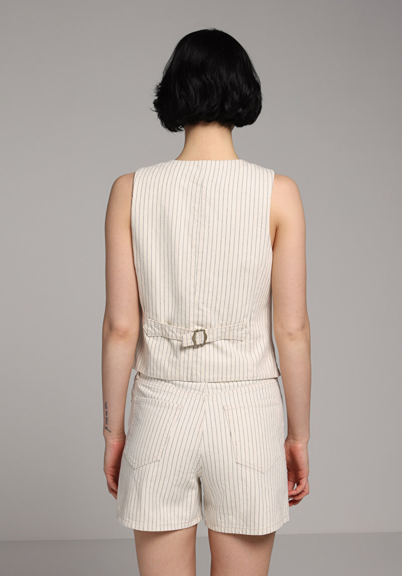 Slim Fit     Kadın Stripe Denim Yelek