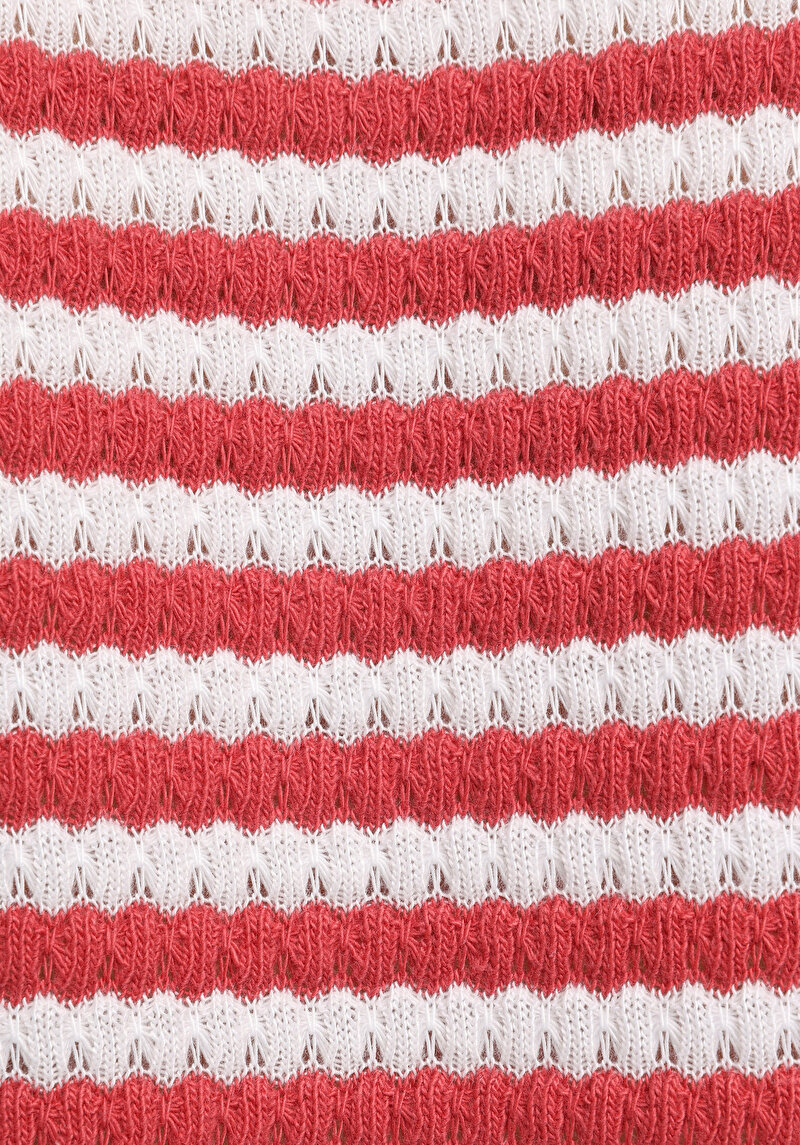 Slim Fit Polo Yaka Çizgili Kadın Kirmizi Kısa Kol Tişört