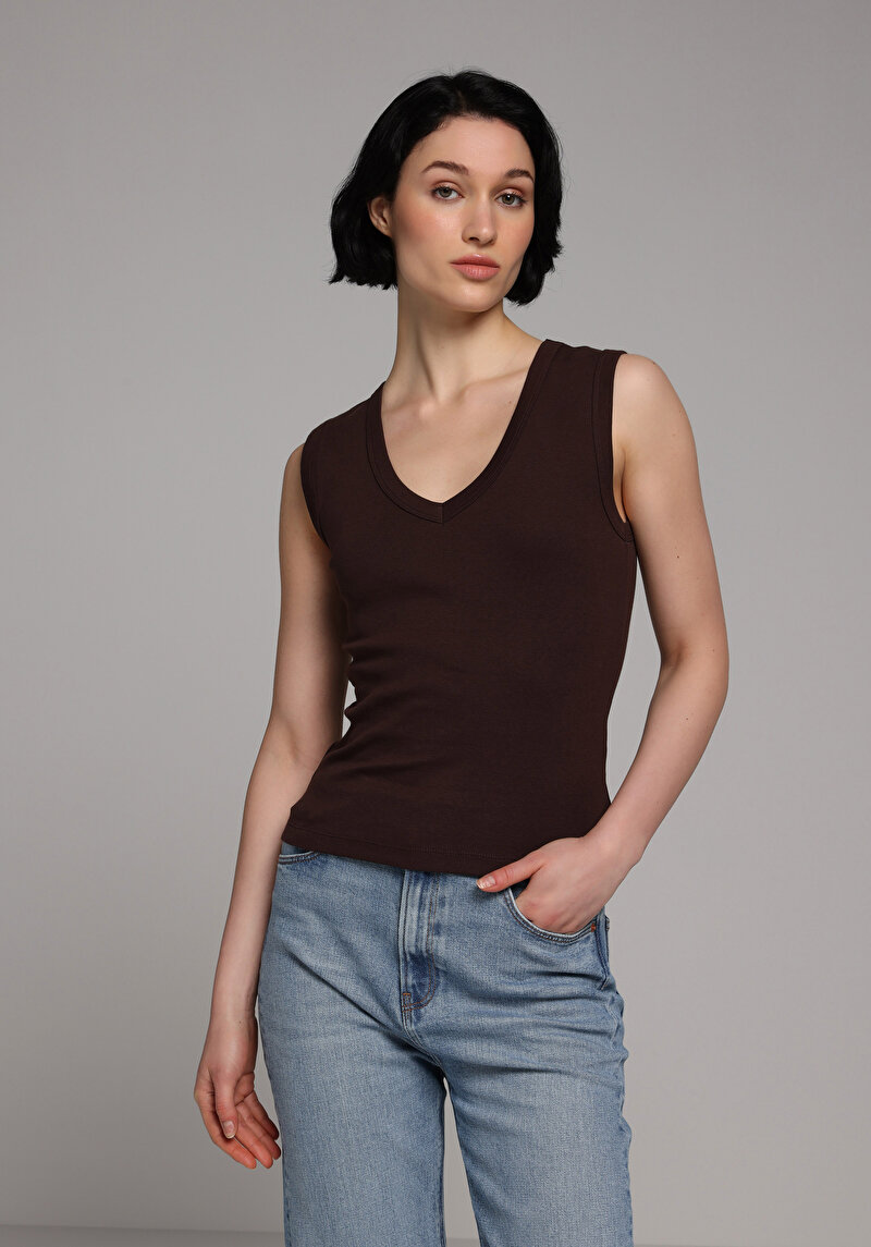 Slim Fit Kadın Kahverengi Atlet