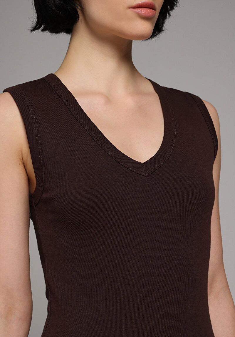 Slim Fit Kadın Kahverengi Atlet