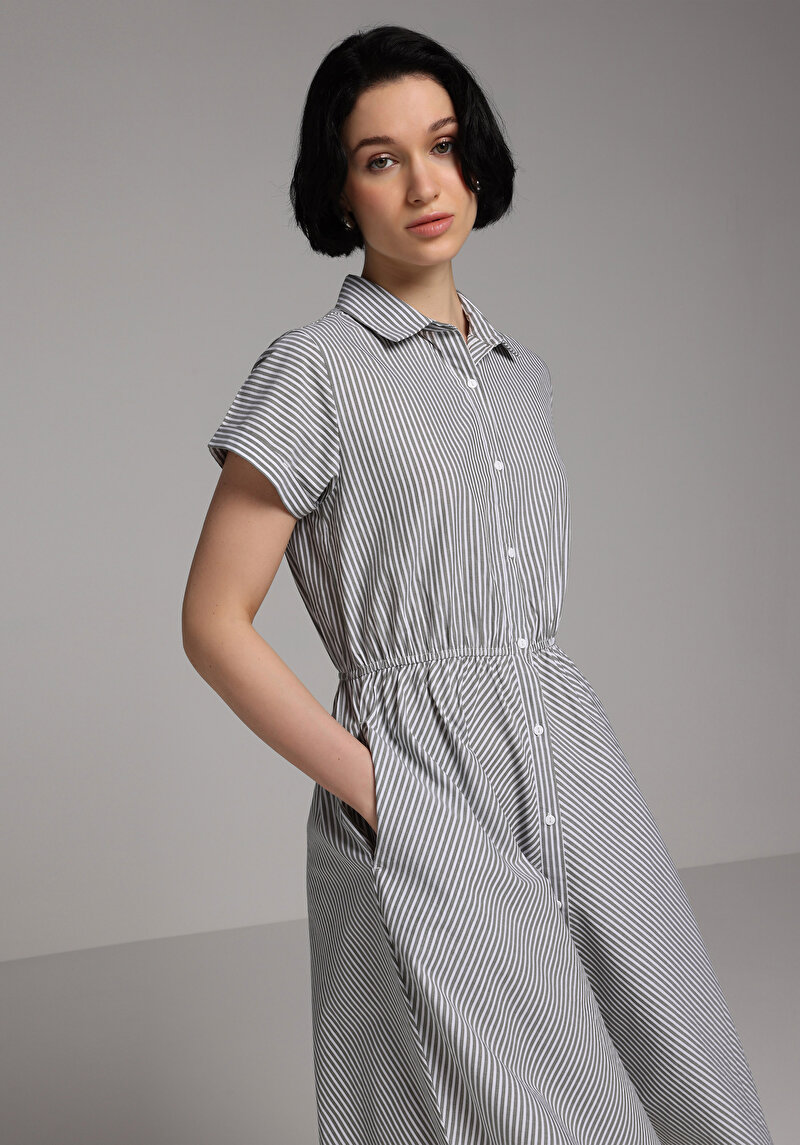 Regular Fit Düz Kadın Yeşil Kısa Kol Elbise