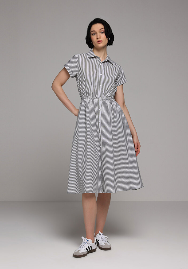 Regular Fit Düz Kadın Yeşil Kısa Kol Elbise