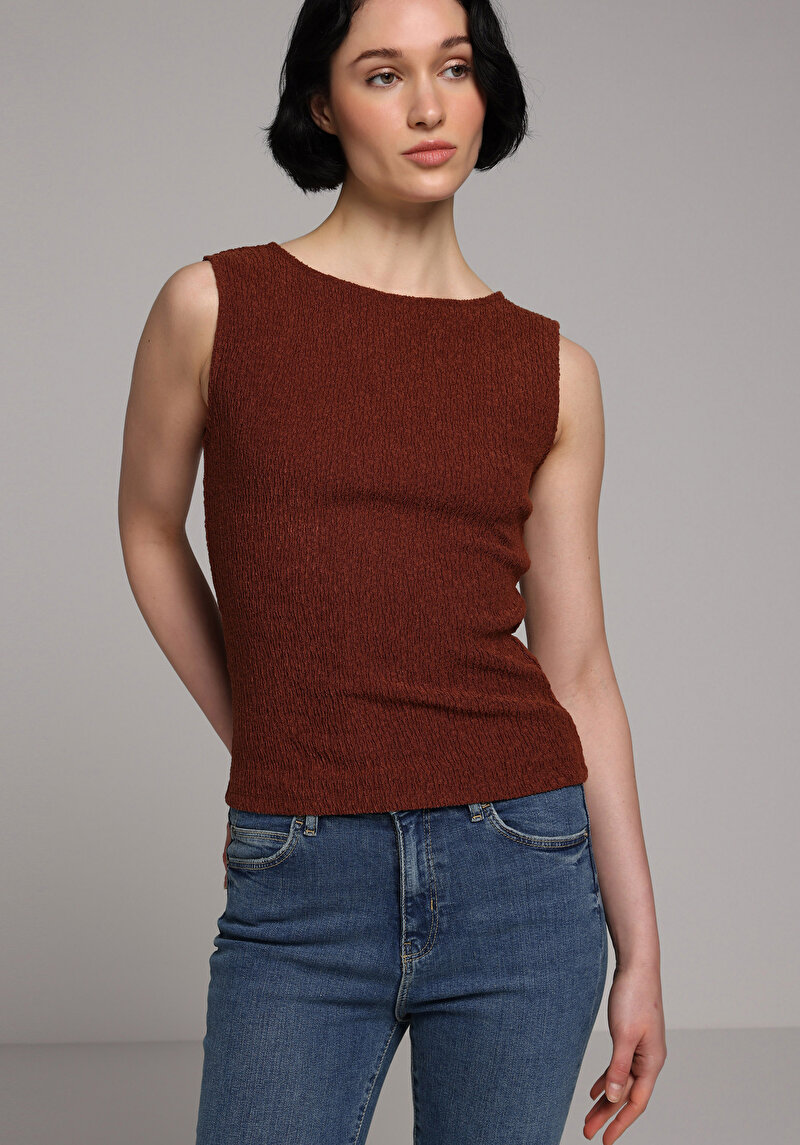 Slim Fit  Kolsuz Kadın Kahverengi Atlet