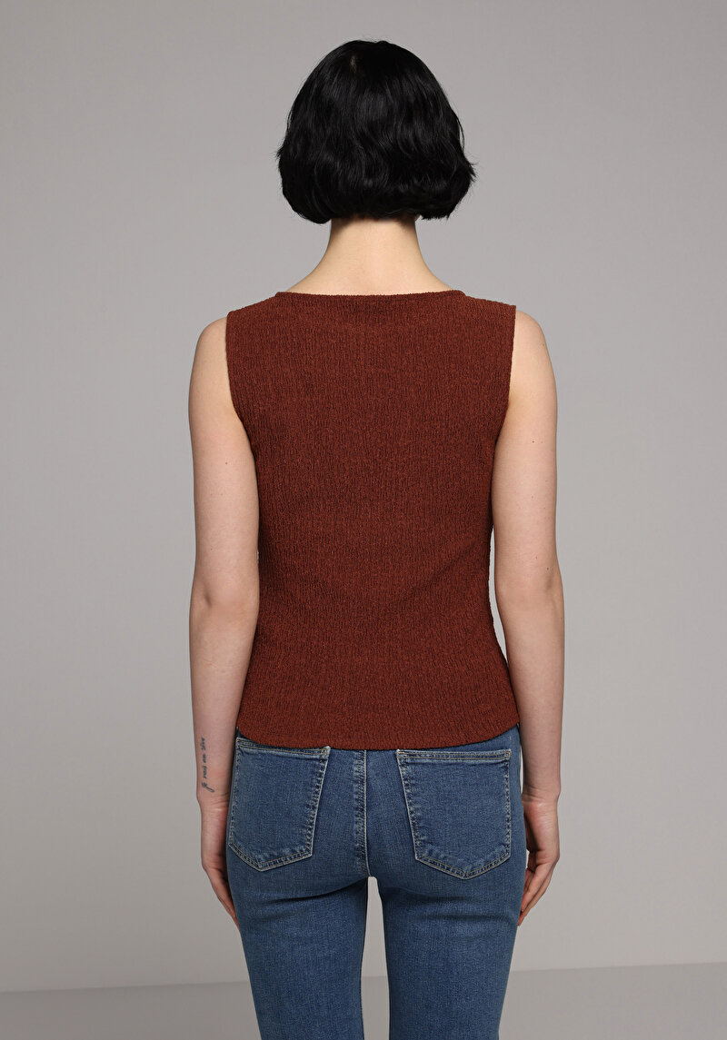Slim Fit Kolsuz Kadın Kahverengi Atlet
