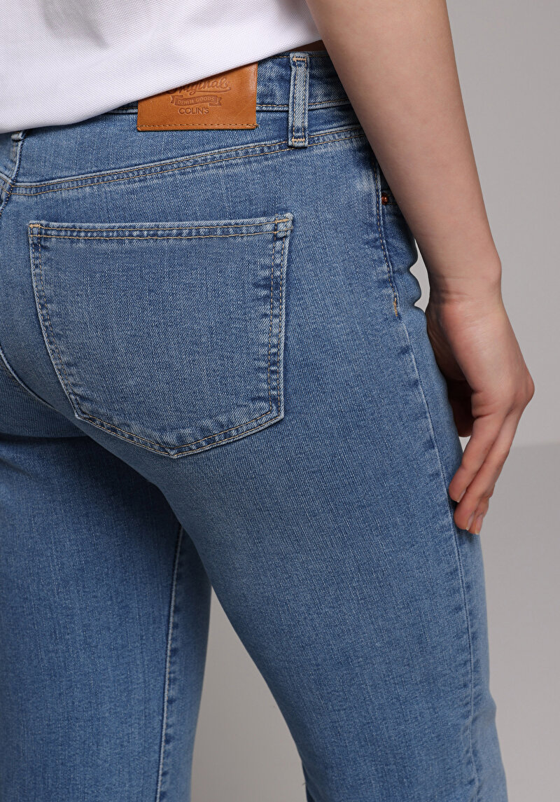 Slim Fit   Kadın Mid İndigo Denim Jean Pantolon