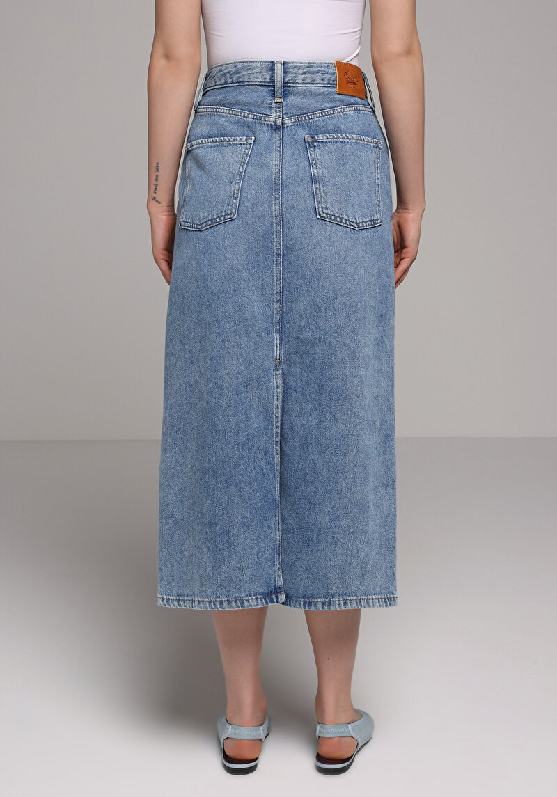 Slim Fit Düz Fermuarlı Kadın Denim Etek