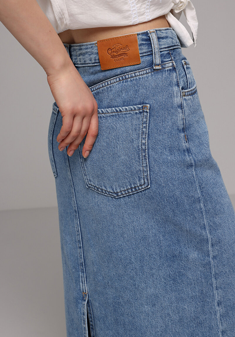 Slim Fit Düz Fermuarlı Kadın Denim Etek